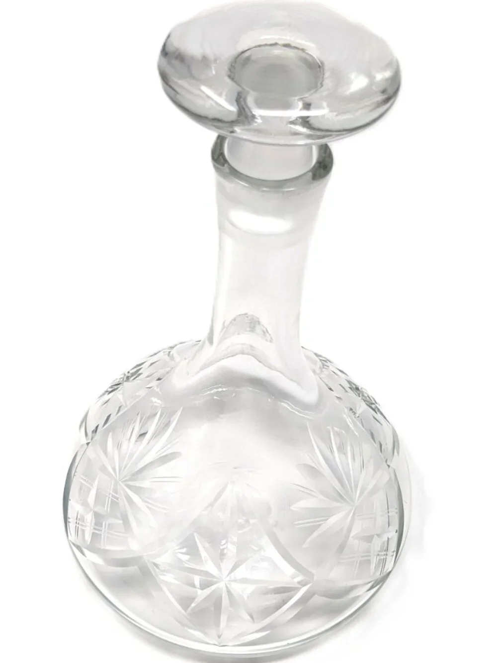 Vintage Ships Decanter Diamond Cut Blown Glass Thick heavy 11